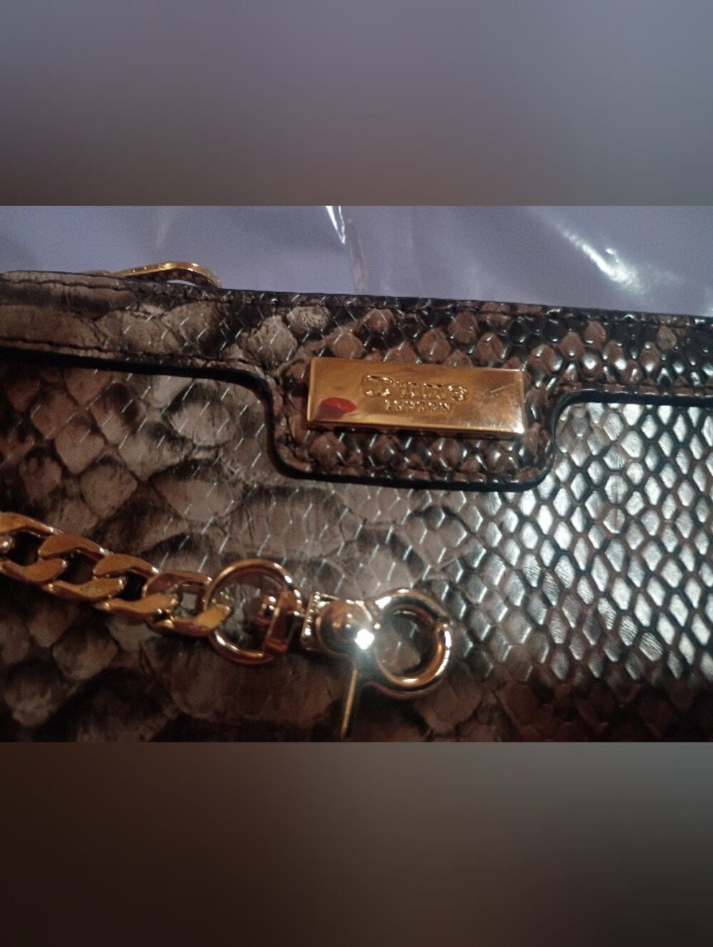 Dune Of London Snakeskin Crossbody Bag in Brown with Gold Hardware 5.5x3.5